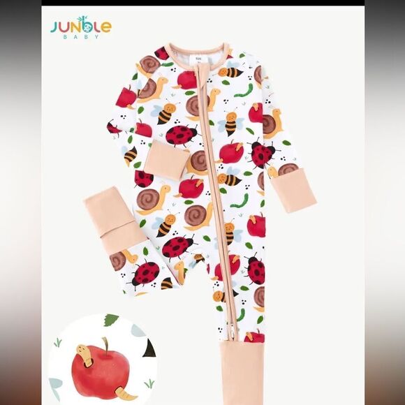 Nwt size 2-3y bamboo ladybug and snail one piece double zipper pajamas - Picture 1 of 3